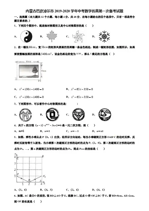 内蒙古巴彦淖尔市2019-2020学年中考数学仿真第一次备考试题含解析