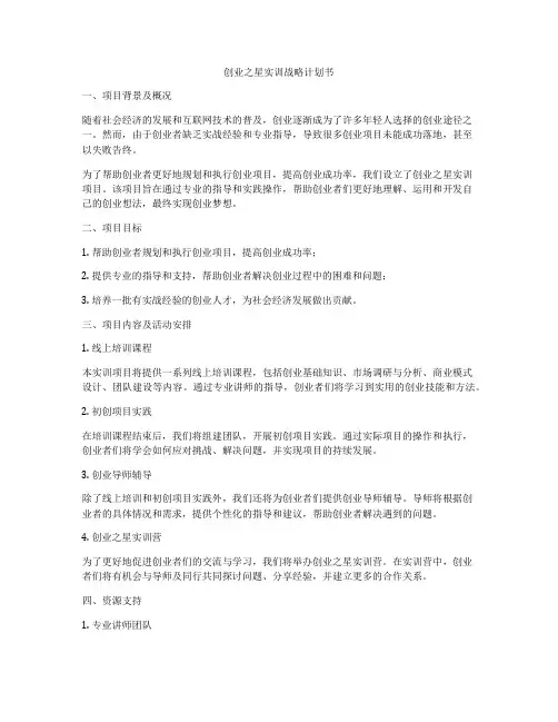 创业之星实训战略计划书