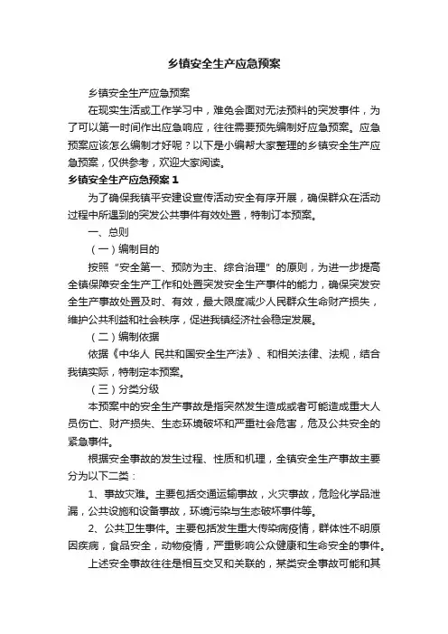 乡镇安全生产应急预案
