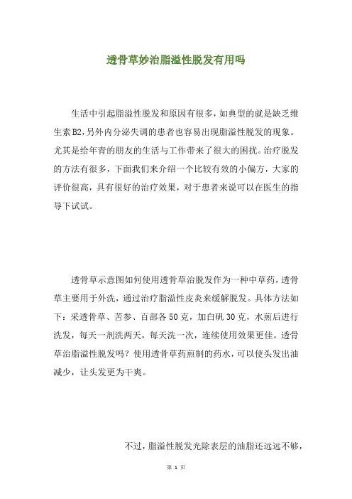 透骨草妙治脂溢性脱发有用吗