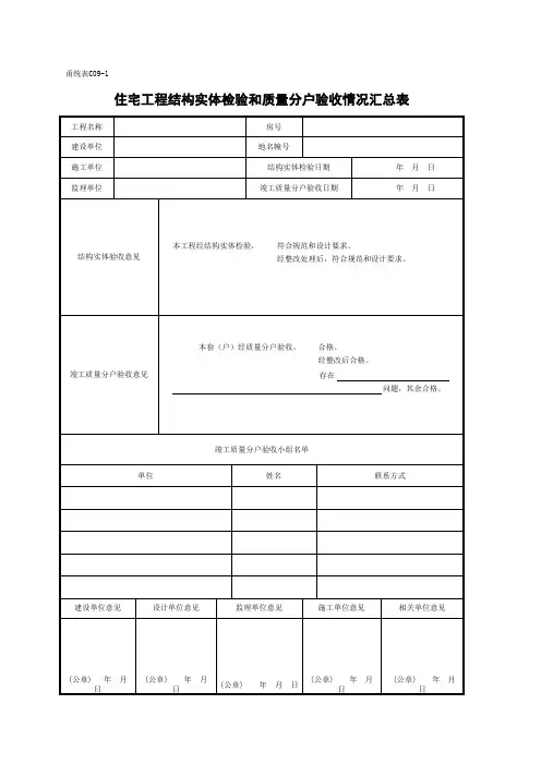 C09-1 住宅工程结构实体检验和质量分户验收情况汇总表