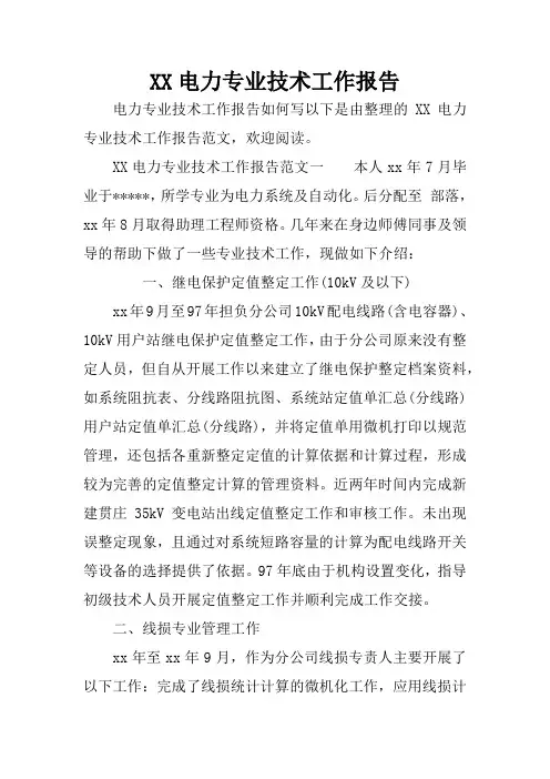 XX电力专业技术工作报告