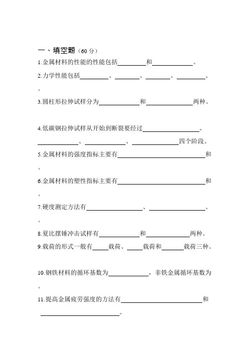 (完整版)金属材料的力学性能测试题(可编辑修改word版)