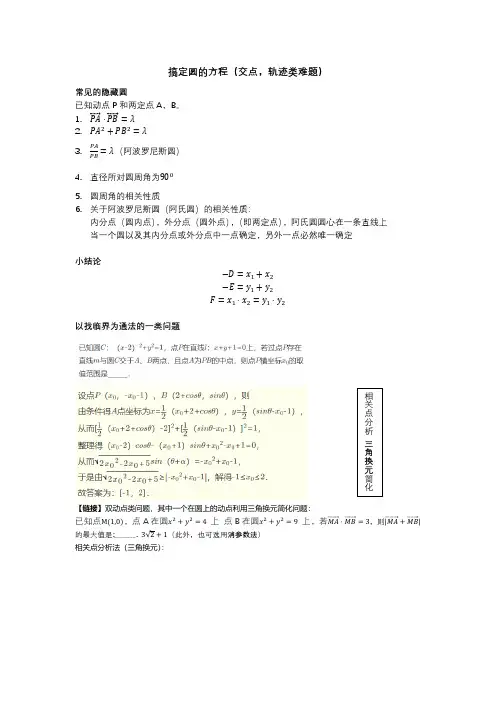 圆的方程（交点，轨迹）难题