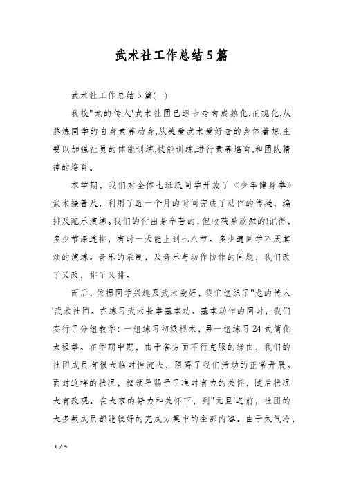武术社工作总结5篇