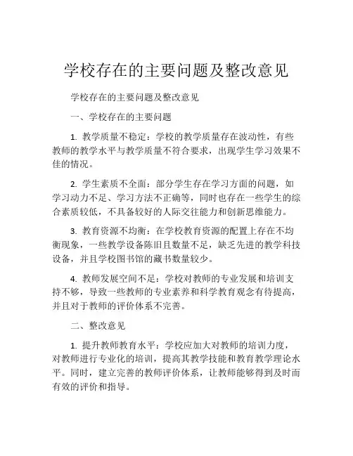 学校存在的主要问题及整改意见
