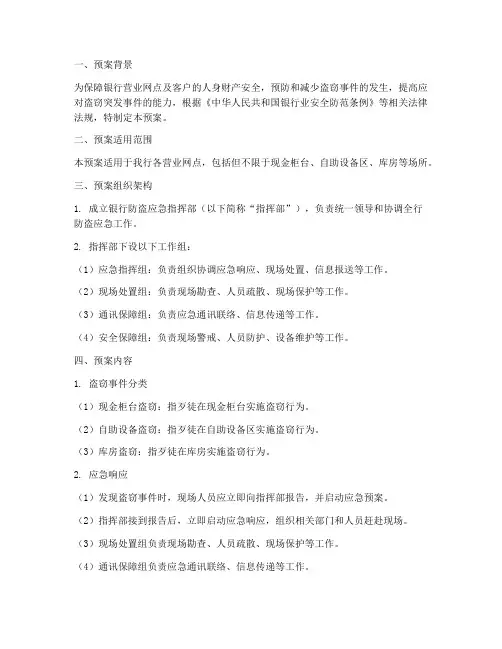银行防盗应急预案模板范文