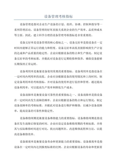 设备管理考核指标
