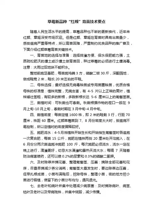 草莓新品种“红颜”育苗技术要点