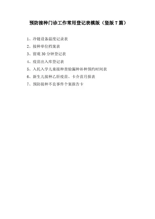 预防接种门诊工作常用登记表模版(竖版7篇)