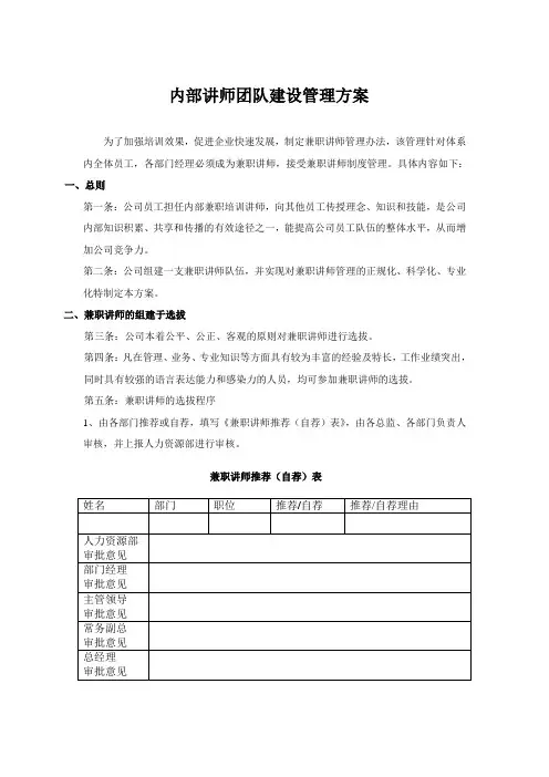 地产公司内部讲师团队建设管理方案