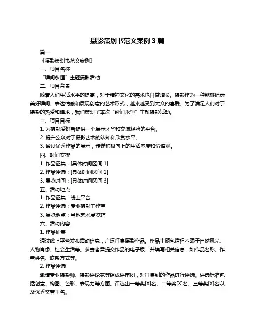 摄影策划书范文案例3篇