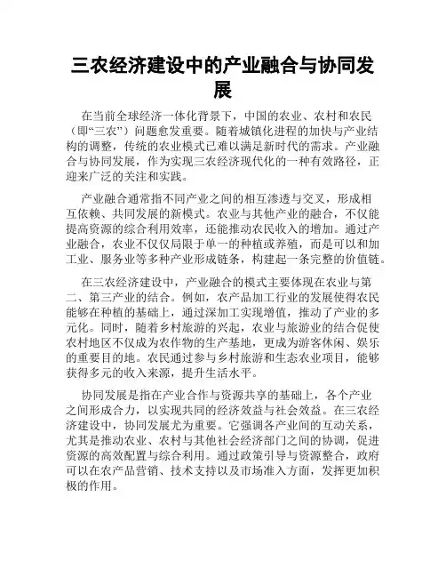 三农经济建设中的产业融合与协同发展