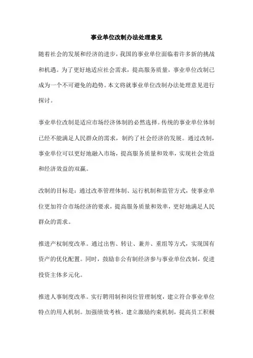 事业单位改制办法处理意见
