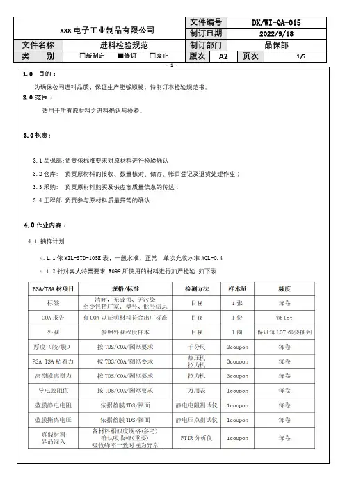 进料检验规范