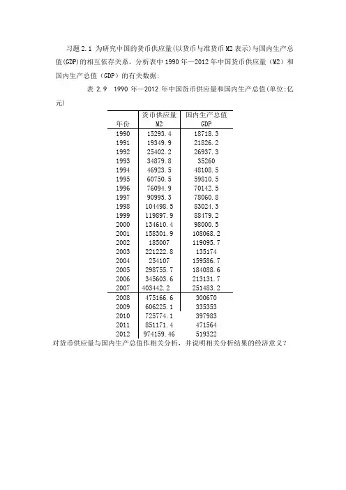 计量经济学第二章作业答案
