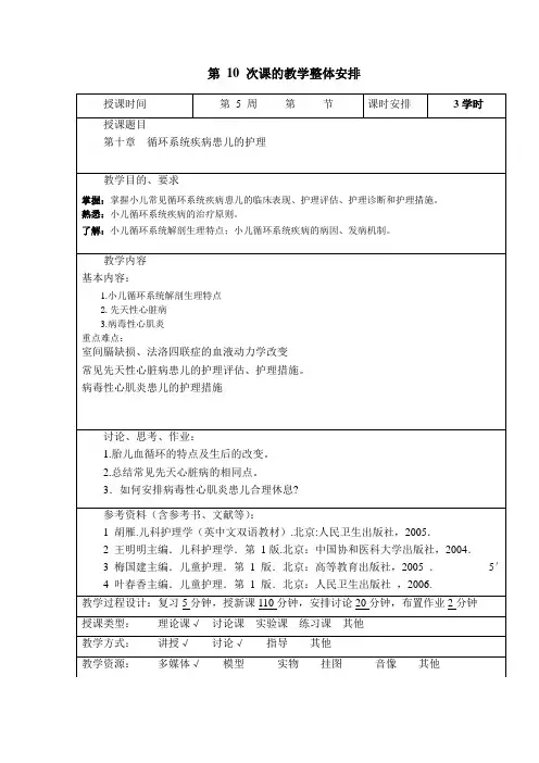 循环系统疾病患儿的护理