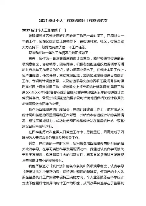 2017统计个人工作总结统计工作总结范文