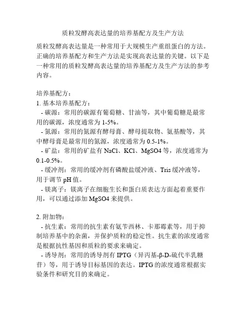 质粒发酵高表达量的培养基配方及生产方法