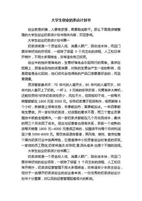 大学生创业奶茶店计划书