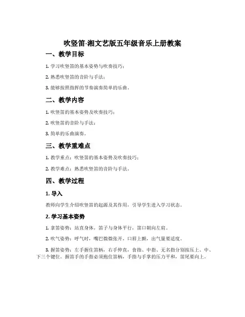 (演奏)吹竖笛-湘文艺版五年级音乐上册教案