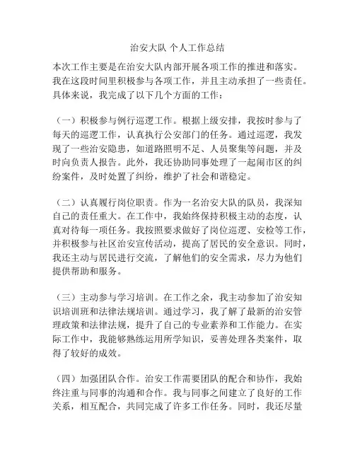 治安大队 个人工作总结