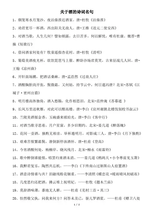 关于酒的诗词名句