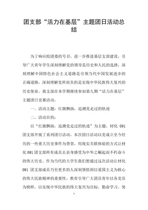 团支部“活力在基层”主题团日活动总结