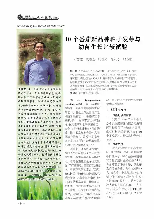 10个番茄新品种种子发芽与幼苗生长比较试验