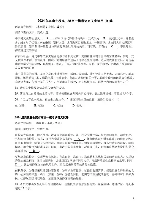 2024年江南十校高三语文一模卷语言文字运用I汇编附答案解析