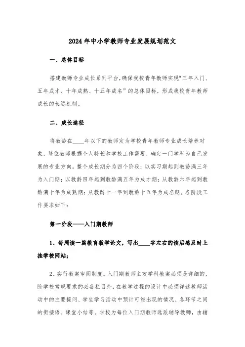 2024年中小学教师专业发展规划范文（2篇）