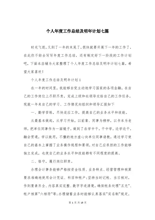 个人年度工作总结及明年计划七篇