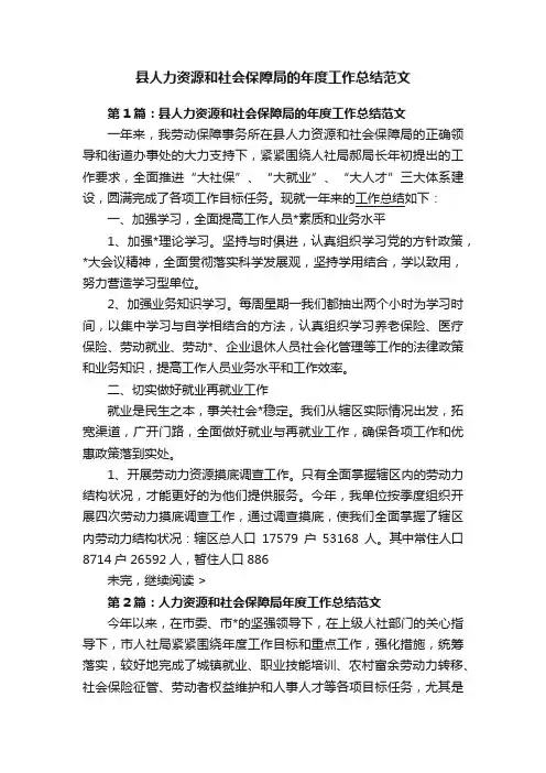 县人力资源和社会保障局的年度工作总结范文