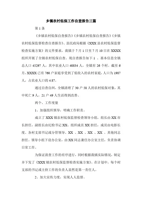 乡镇农村低保工作自查报告三篇.doc