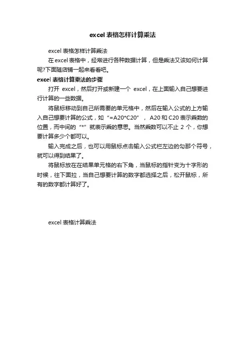 excel表格怎样计算乘法
