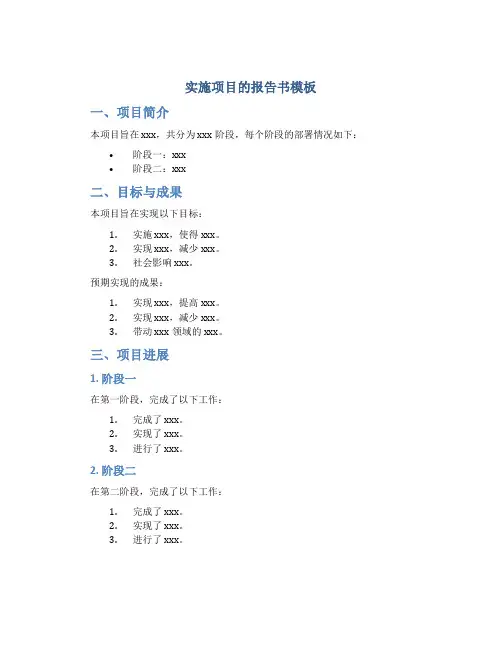 实施项目的报告书模板