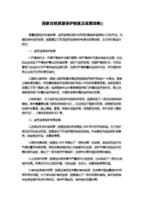 国家自然资源保护制度及政策战略