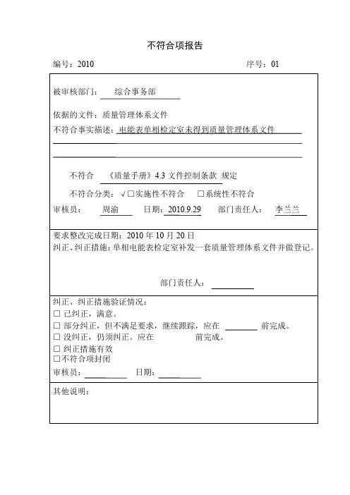 3不符合项汇总