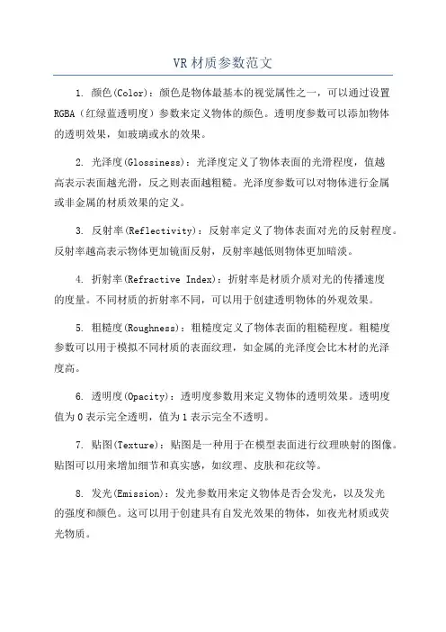 VR材质参数范文