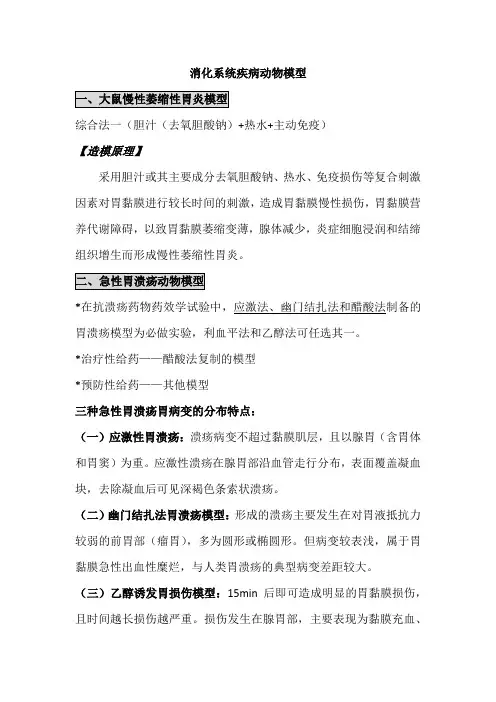 消化系统疾病动物模型