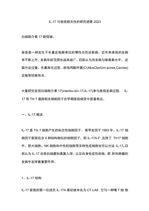 IL-17与痤疮相关性的研究进展2023