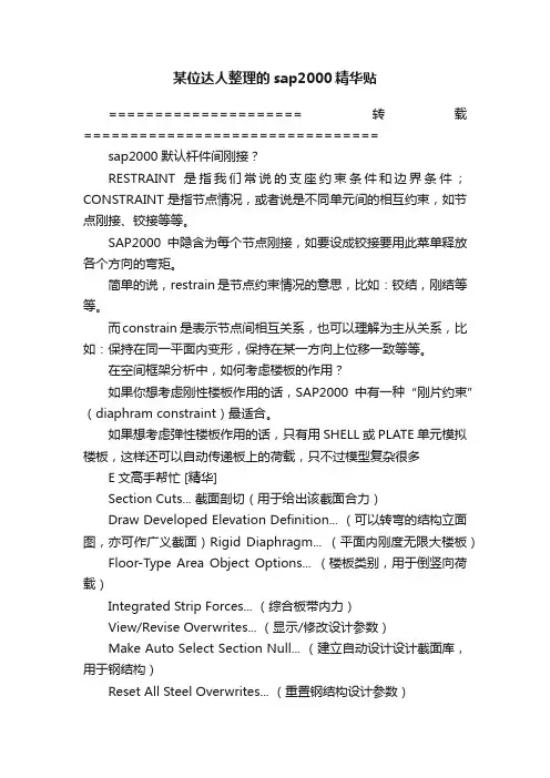 某位达人整理的sap2000精华贴