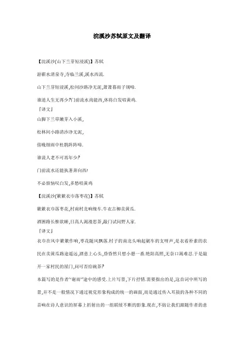 浣溪沙苏轼原文及翻译