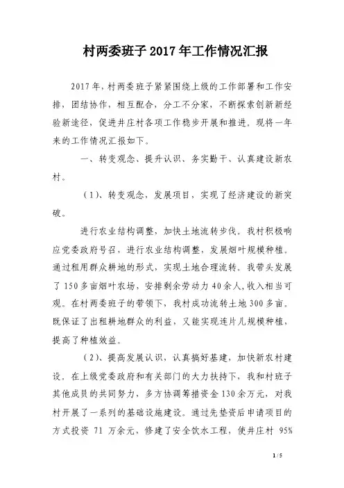 村两委班子2017年工作情况汇报