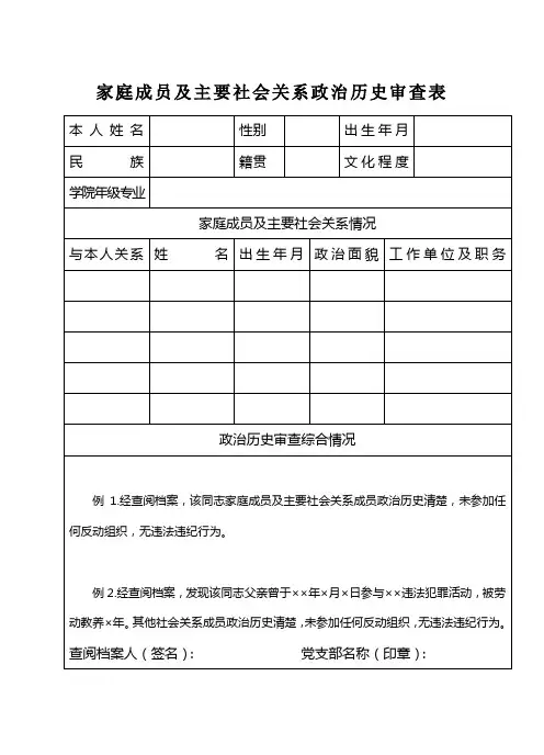 政治历史审查表(示例)