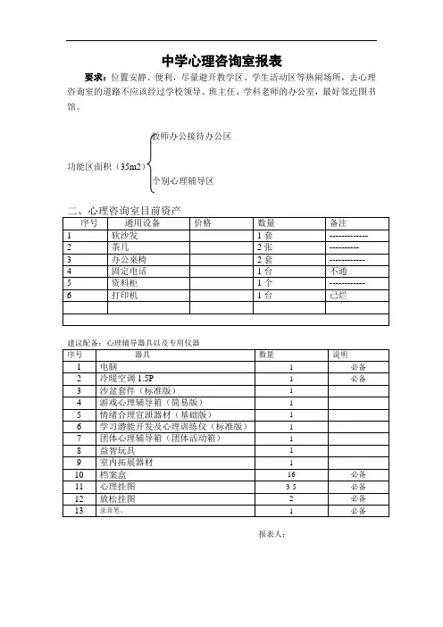中学心理咨询室配置报表