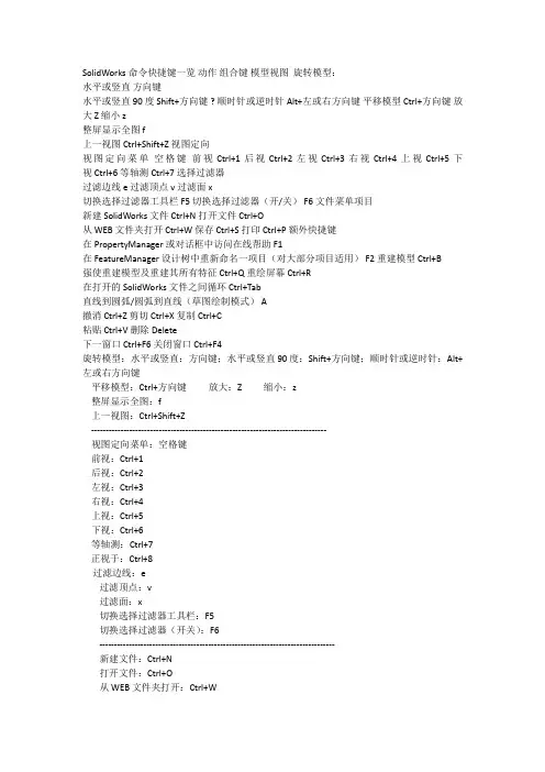 SolidWorks命令快捷键一览