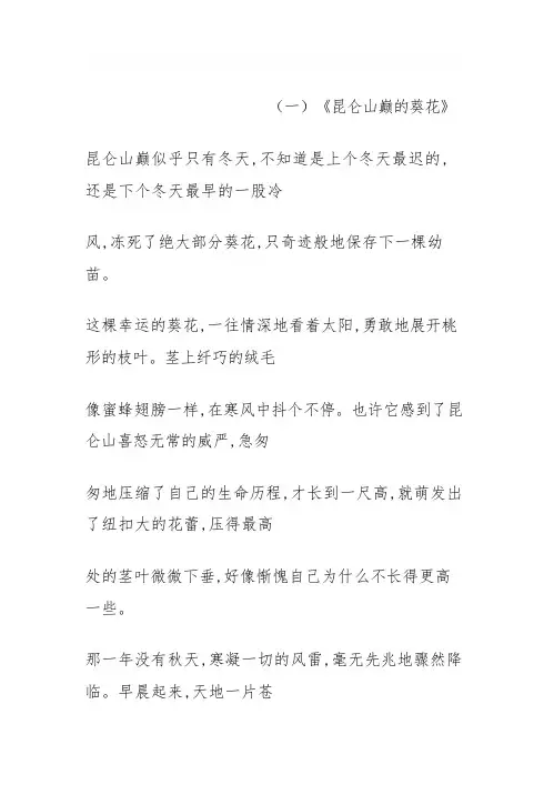 六年级语文暑期阅读能力提升练习①(含答案)