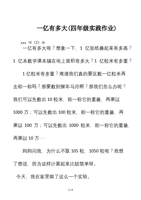 一亿有多大(四年级实践作业)