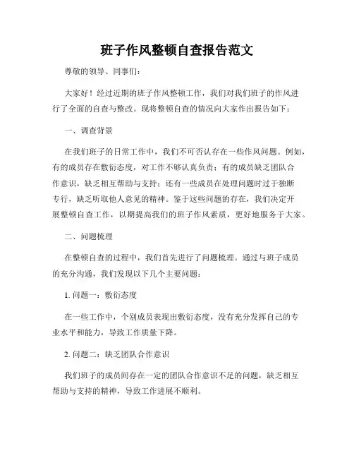 班子作风整顿自查报告范文